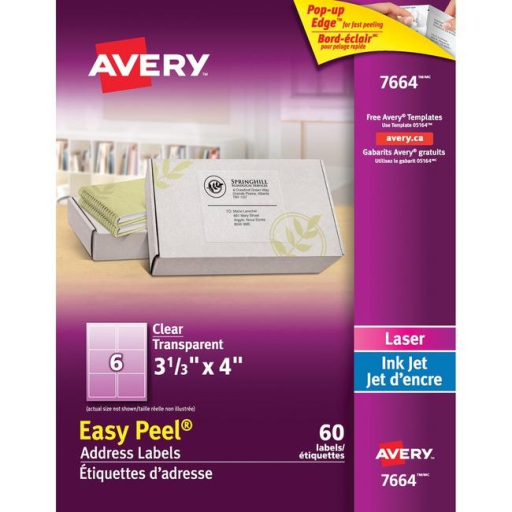 CLEAR EASY PEEL, 4" X 3 1/3", PERMANENT, 10 SHEETS/ENV.