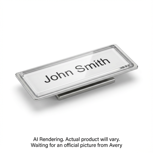 Avery Laser The Mighty Badge? Reusable Name Badge Kit Silver, 1" x 3", 10 badges / box