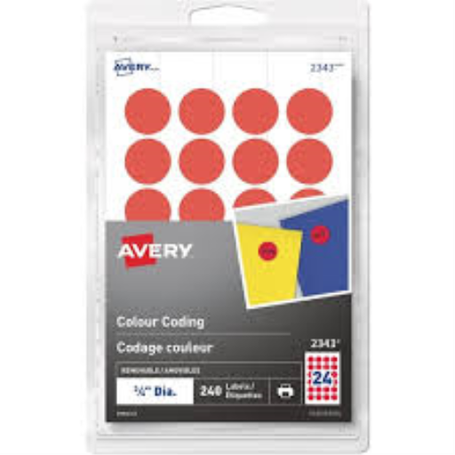 2343 Avery? Removable Colour Coding Labels for Laser and Inkjet Printers, ?" Red / Removable