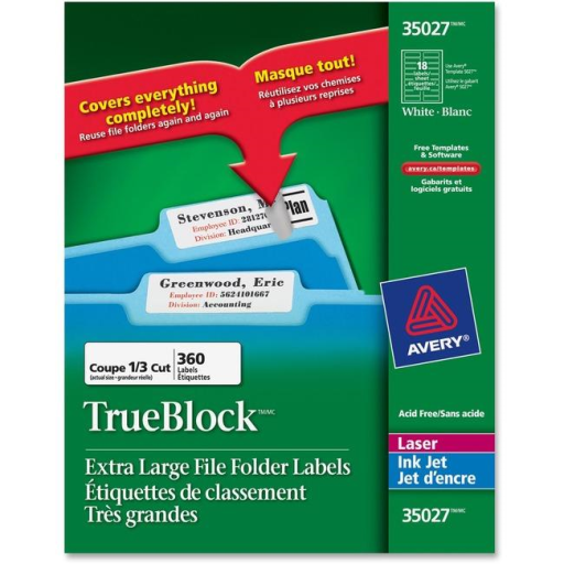 35027 FILING LABELS, TRUEBLOCK, 37/16" X 15/16", EXTRA LARG