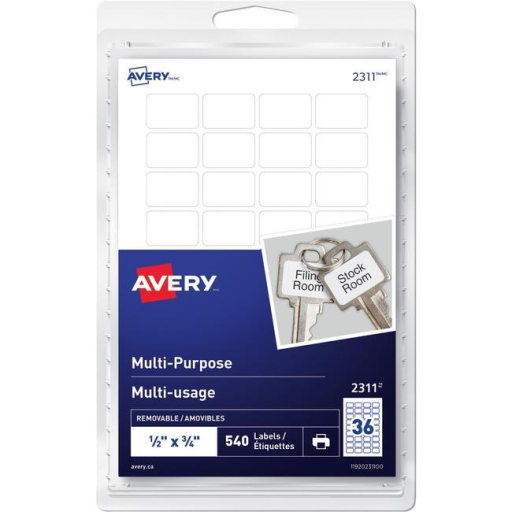 Avery? Multi-Purpose Removable Labels for Laser and Inkjet Printers, ?" x ?" Removable Matte White Paper / White / Removable
