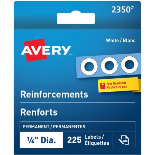 Avery? White Reinforcement Labels ?" Diameter White / Permanent (2350)