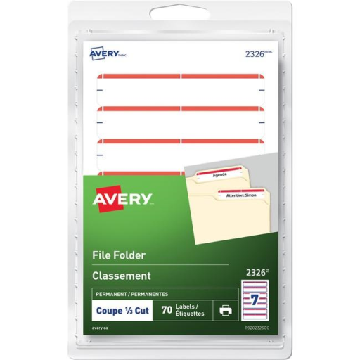 2326 Avery? File Folder Labels for Laser and Inkjet Printers, 3?" x ?" Red / Permanent