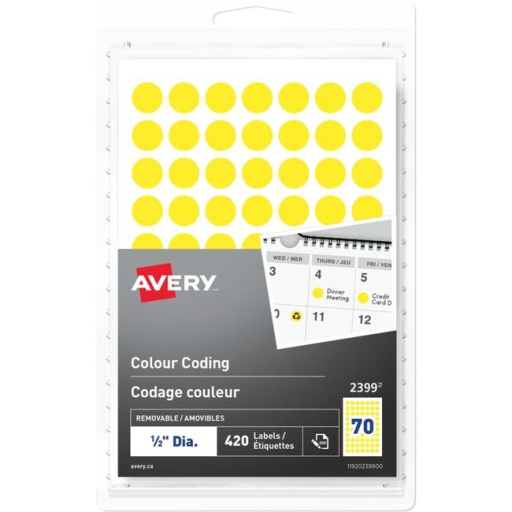2399 Avery? Removable Colour Coding Labels Handwrite, ?" Yellow / Removable