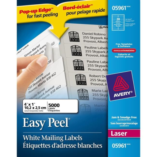 WHITE, EASY PEEL, 4" X 1", PERMANENT, 250 SHEETS/BOX,