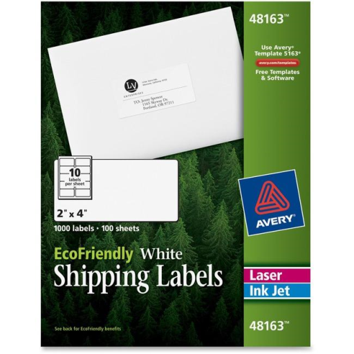 48163 ECO WHITE MAILING LABEL, PERMANENT, 2" X 4", 100 SHEE