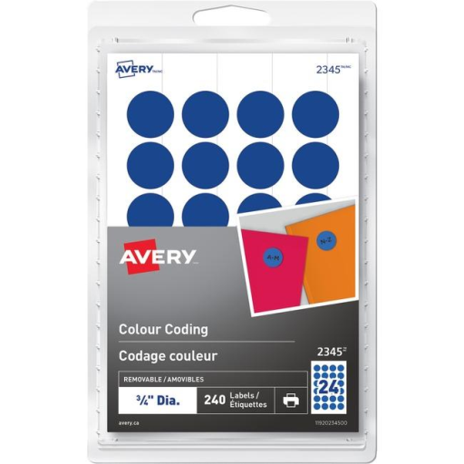 2345 Avery? Removable Colour Coding Labels for Laser and Inkjet Printers, ?" Blue / Removable