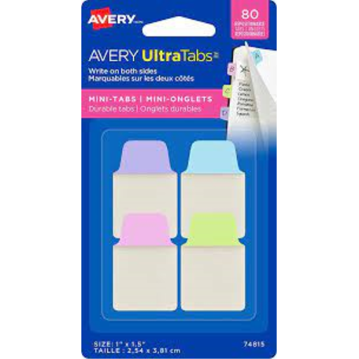 Mini Tabs 1 x 1.5, Pastel Colours, Lavender, Lt Blue, Lt Green, Pink, 80 pack