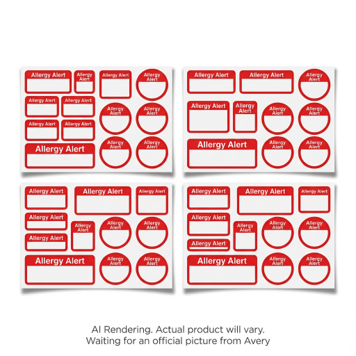 Avery Hand-write   Allergy Alert Labels, Asst'd shapes and sizes, Permanent, Red Border, 44/pkg