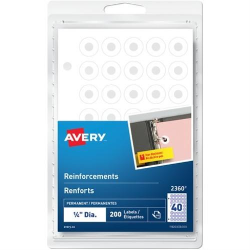 Avery Reinforcements Sheet Format, Permanent, White, 200 labels/pkg