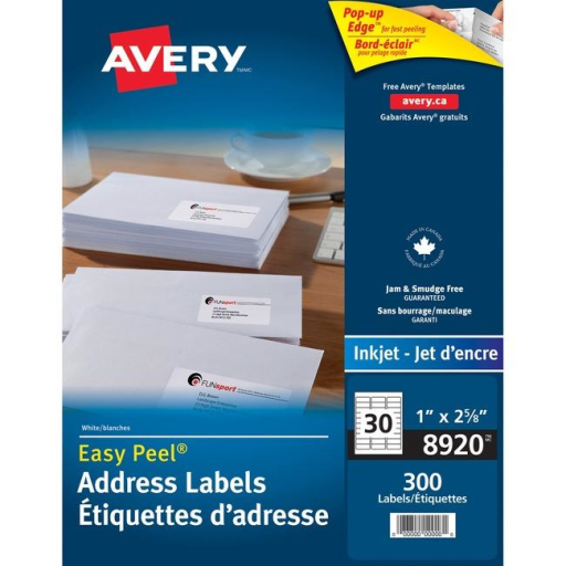 8920 WHITE, EASY PEEL, 2 5/8" X 1", PERMANENT,  10 SHEETS/EN