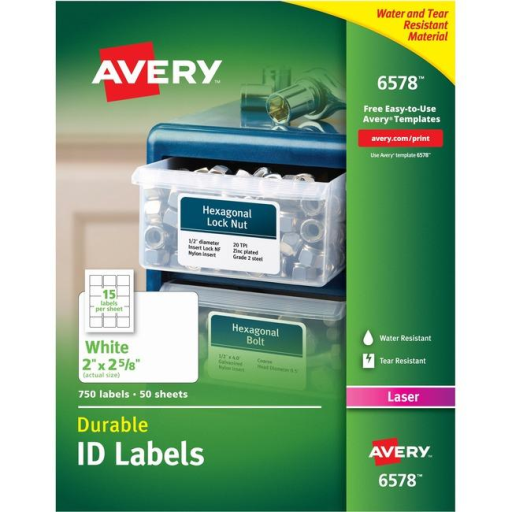 6578 TRUEBLOCK DURABLE I.D. LABELS, 2 5/8" X 2", PERMANENT,