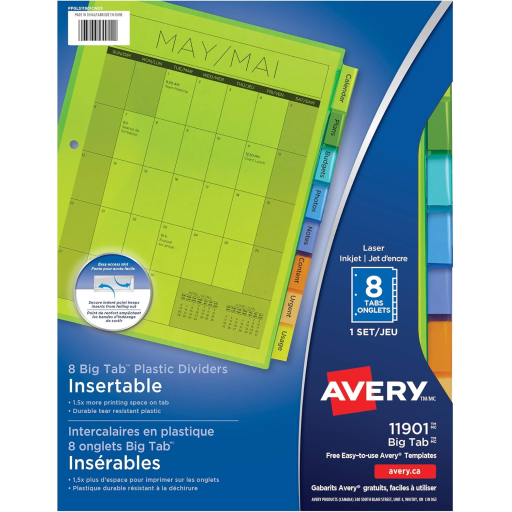 PLASTIC DIVIDERS, 8 TAB, 1 SET, MULTICOLOUR