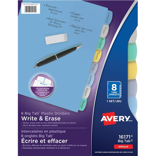 16171 WRITEON DIVIDERS, 8 TAB, 1 SET, MULTICOLOUR DURABLE