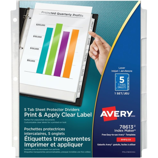 INDEX MAKER CLEAR LABEL VIEW DIVIDERS, 5 TAB, 1 SET, W
