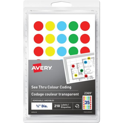 2369 Avery? See Thru Removable Colour Coding Labels Handwrite, ?  Assorted Colours / Removable