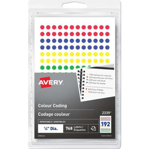 2339 Avery? Removable Colour Coding Labels Handwrite, ?"  Assorted Colours / Removable