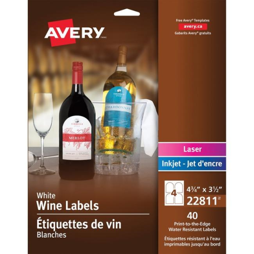 Avery Laser/Inkjet White Arched Wine Bottle Labels, 4?" x 3?", Permanent, 10 sheets/env, 40 labels/env
