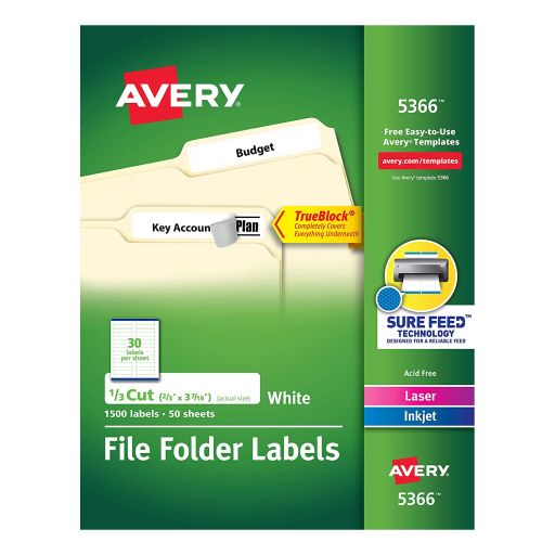 5366 FILING LABELS, TRUEBLOCK, 37/16" X 2/3", PERMANENT, WH