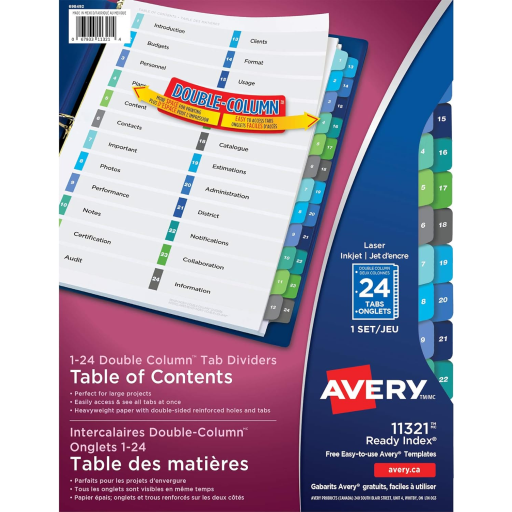 READY INDEX TABLE OF CONTENTS DIVIDERS, 24 TAB, 1 SET,