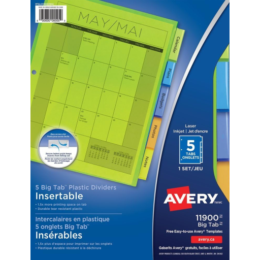 11900 PLASTIC DIVIDERS, 5 TAB, 1 SET, MULTICOLOUR