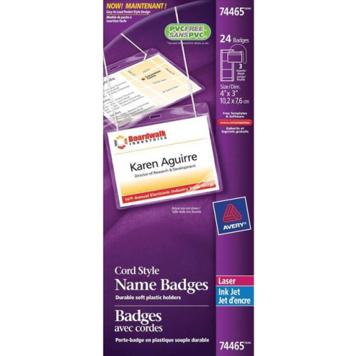 74465 NAME BADGE KIT, CORD STYLE, 4" X 3", 24/BOX