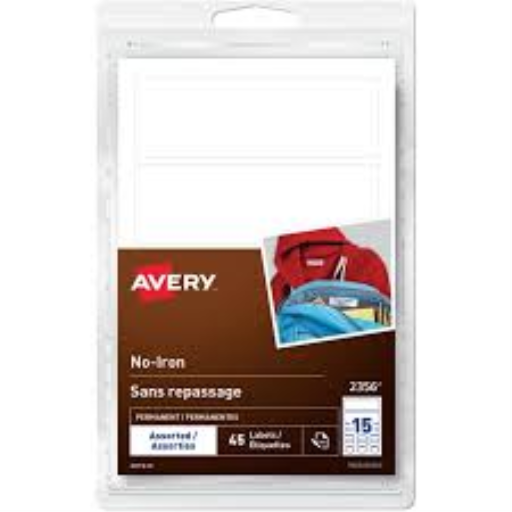 2375  Avery? White No-Iron Fabric Labels Handwrite, ?" x 1?",  White / Permanent