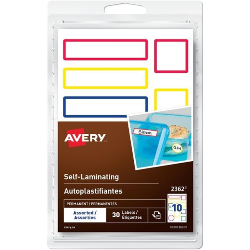 Avery Hand-write Self-Laminating Labels, Assorted, Primary Colours, 30 labels/pkg