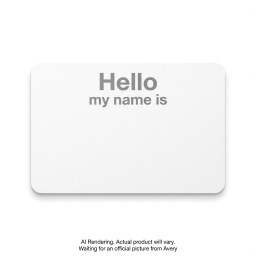 Avery Print or Write Name Badges 2-11/32" x 3?", "Hello my name is", White paper Grey text, 30/pkg