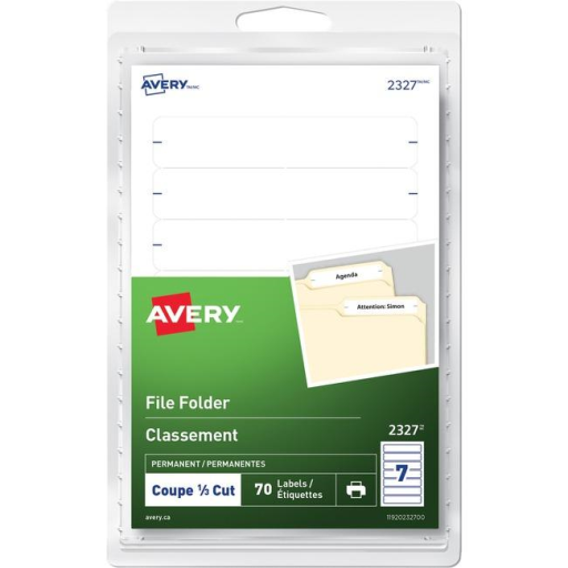 2327 Avery? File Folder Labels for Laser and Inkjet Printers, 3?" x ?  White / Permanent