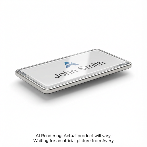 Avery Inkjet The Mighty Badge? Reusable Name Badge Kit Silver, 1" x 3", 4 badges/box