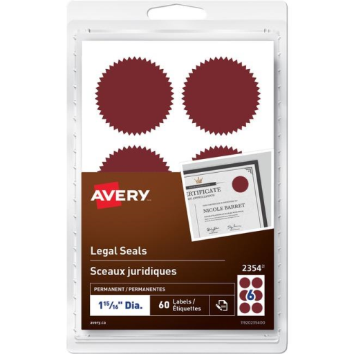 2354 Avery? Legal Seals Handwrite, 1-15/16" Diameter  Red / Permanent