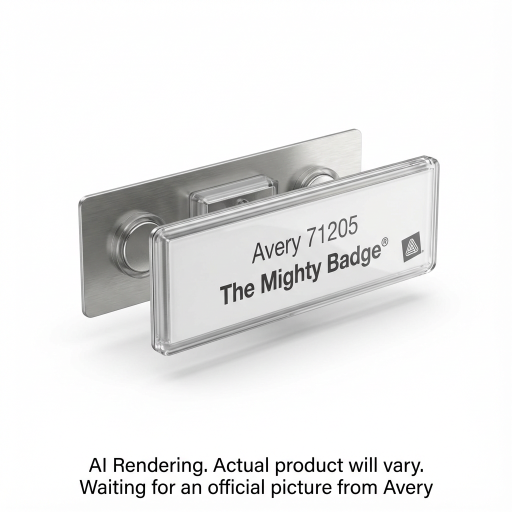 Avery Inkjet The Mighty Badge? Reusable Name Badge Kit Silver, 1" x 3", 10 badges/box