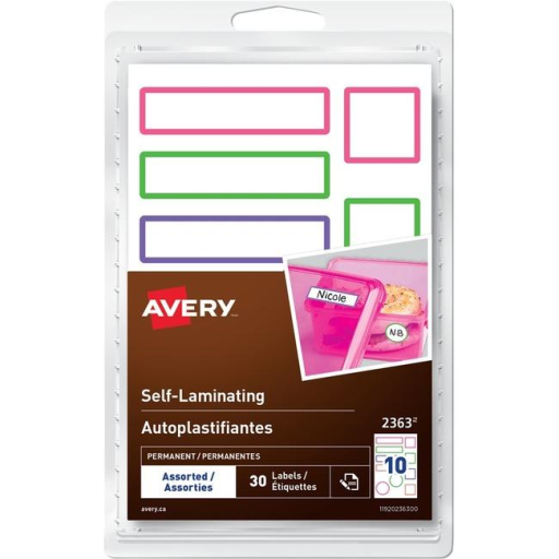 2363Avery? Self-Laminating Labels Handwrite, Assorted Sizes  Assorted Colours / Permanent