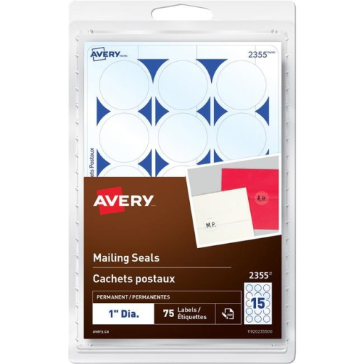 Avery Mailing Seals 1" Diameter, Permanent, Clear, 75/pkg