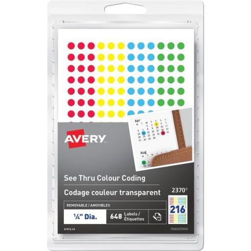 2370 Avery? See Thru Removable Colour Coding Labels Handwrite, ?"  Assorted Colours / Removable