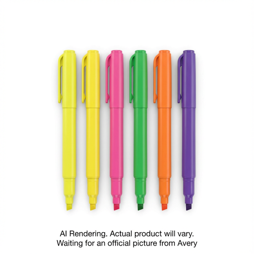 Avery Box Hi-Liter 6pk Pen Style, Chisel Tip, Assorted Fluorescent - 2 Yellow, 1 Pink,Green, Orange, Purple