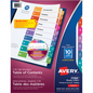 11188 READY INDEX TABLE OF CONTENTS DIVIDERS, 10 TAB, 6 SETS