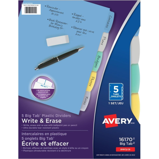 WRITEON DIVIDERS, 5 TAB, 1 SET, MULTICOLOUR DURABLE
