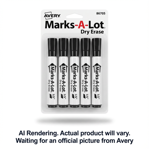 MARKS?A?LOT REGULAR WHITEBOARD MARKERS, 5 PACK, BLACK,