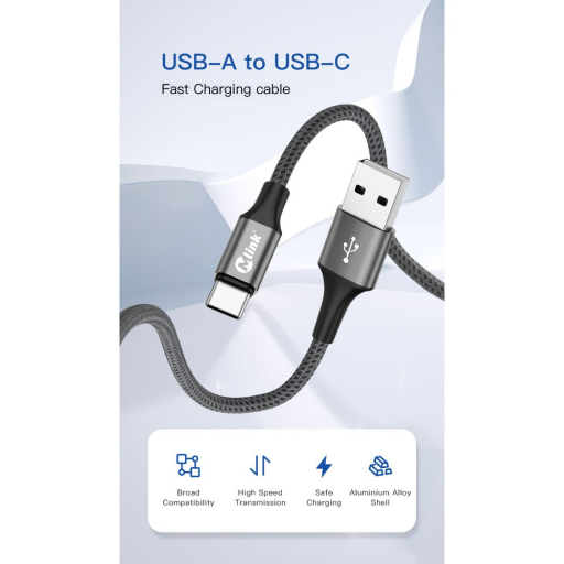 Mlink - USB-A to USB-C Braided Fast Charging Cable PD20W 5V/2.4A - 3m (10')